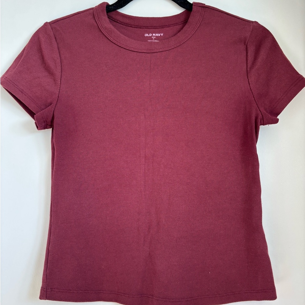 Old Navy Burgundy Ribbed Crew Neck T-Shirt